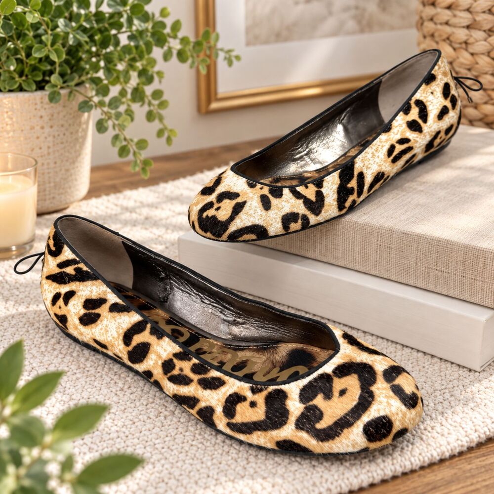 Sam Edelman Joya Leopard Haircalf Studded Ballet Flats Womens Size 8 Mob Wife